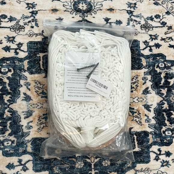 NEW White Cotton Macrame Basket Boho Wooden Mirror Wall Decor Bohemian Cottage - Picture 3 of 7